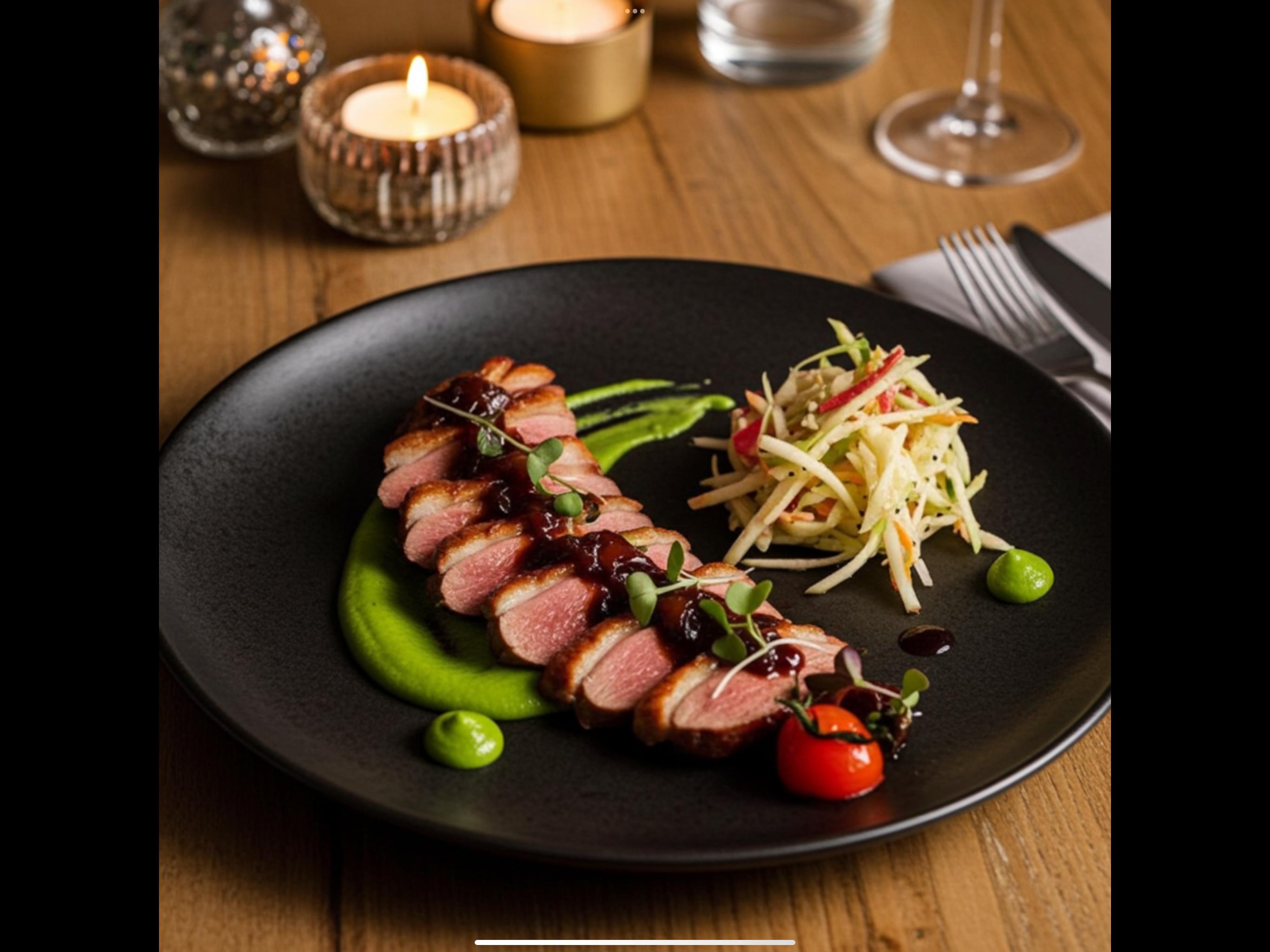 Crispy Duck with Peach Hoisin Sriracha Sauce & Asian Slaw (Bold, Flavorful, Gourmet Dinner)