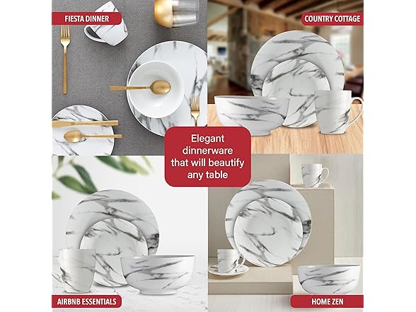 16-Piece Marble Dinnerware Set, Porcelain, White