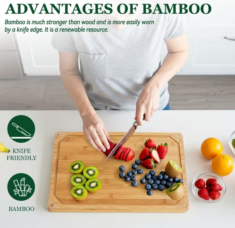XL Bamboo Cutting Board with Juice Groove - Extra Large Kitchen Chopping Board