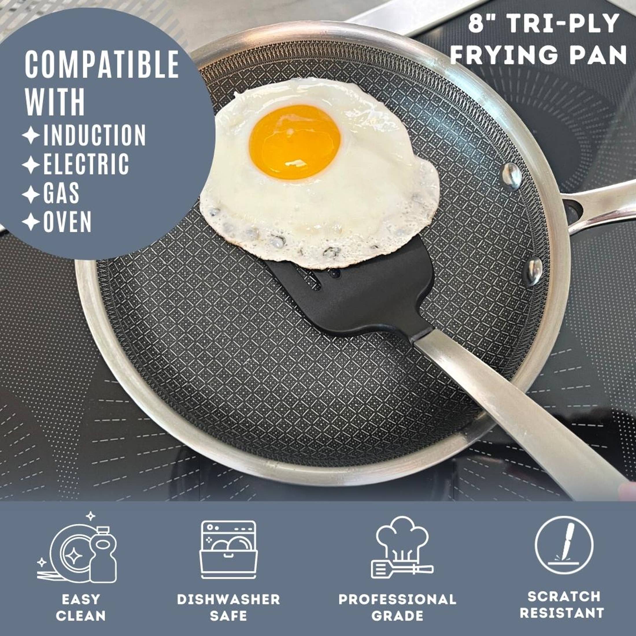 8" Diamond Oven Safe Stainless Steel Tri-Ply Frying Pans