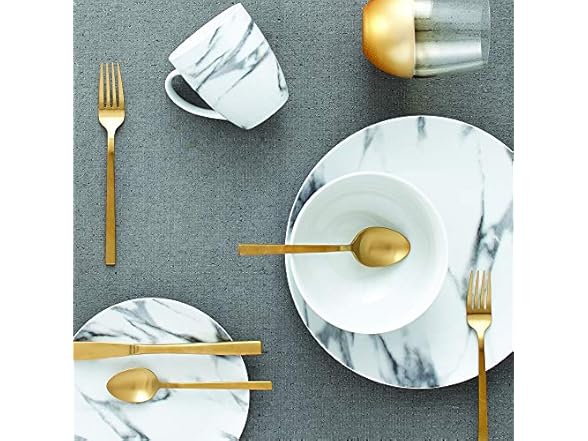 16-Piece Marble Dinnerware Set, Porcelain, White