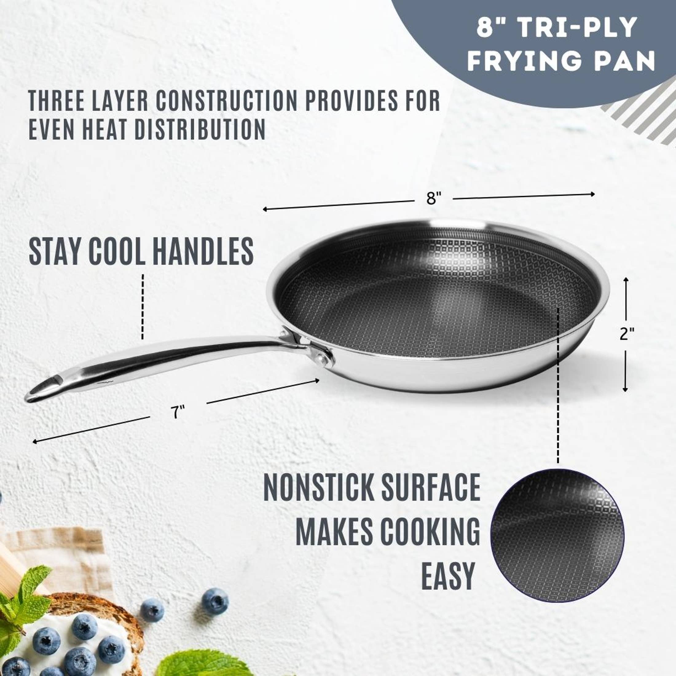 8" Diamond Oven Safe Stainless Steel Tri-Ply Frying Pans