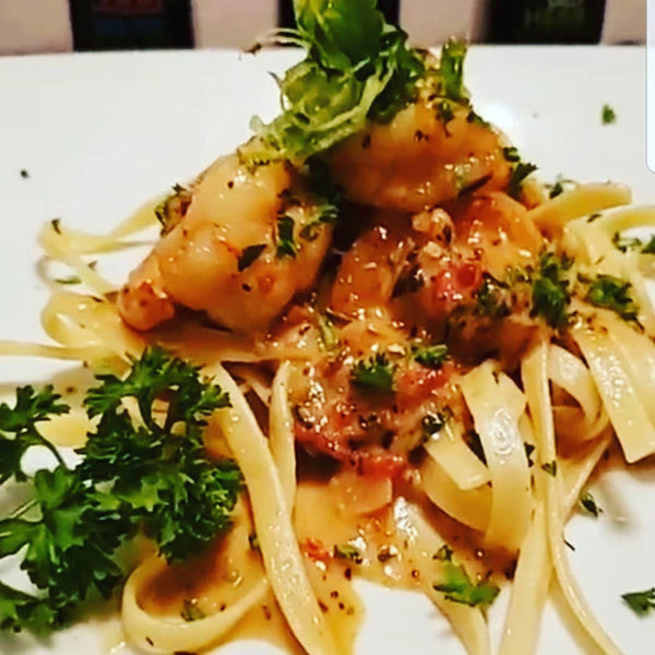 Roasted Garlic & Veggie Shrimp Alfredo