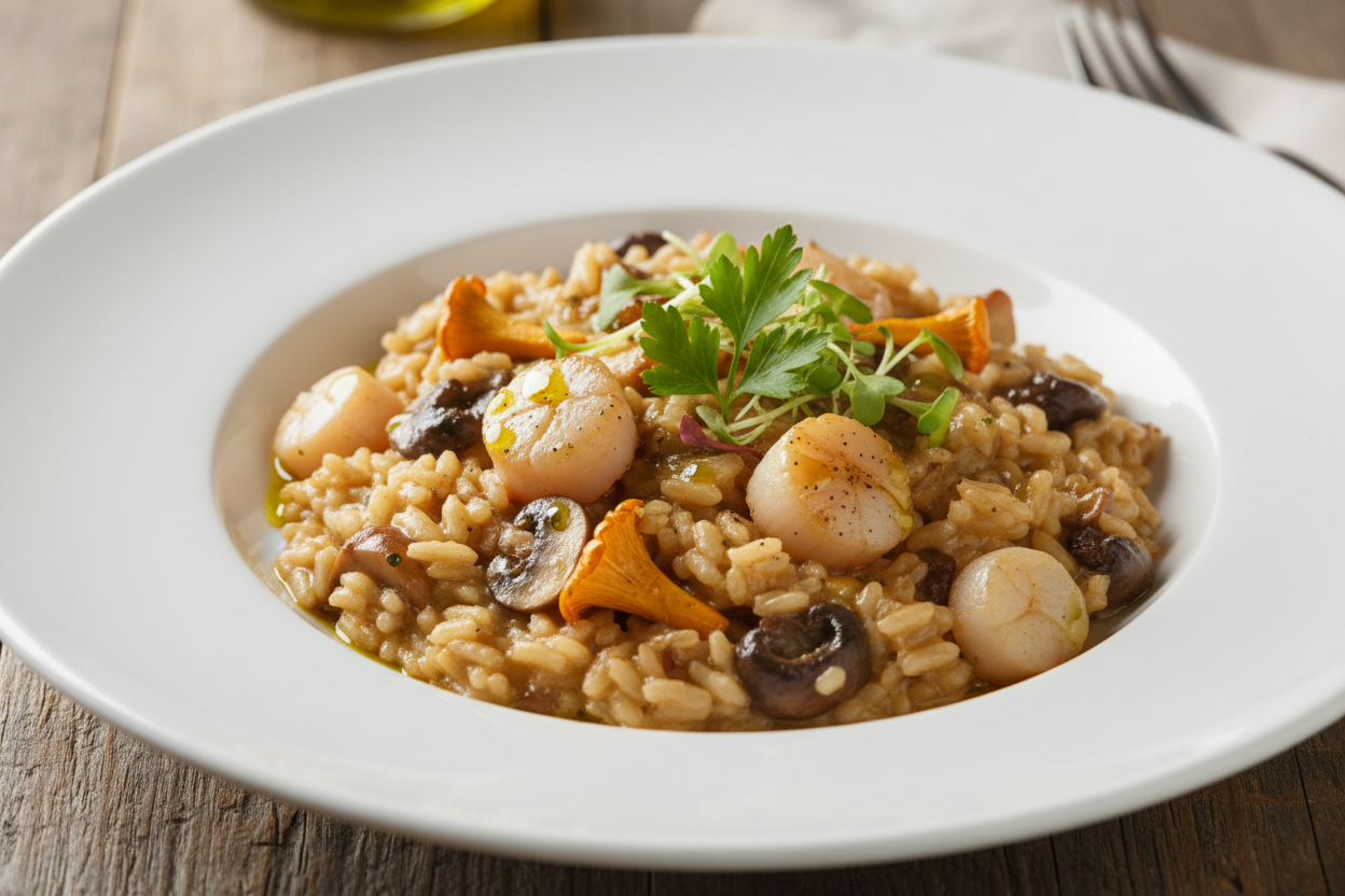 Mushroom Risotto with Bay Scallops