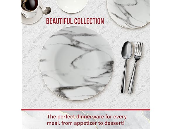 16-Piece Marble Dinnerware Set, Porcelain, White