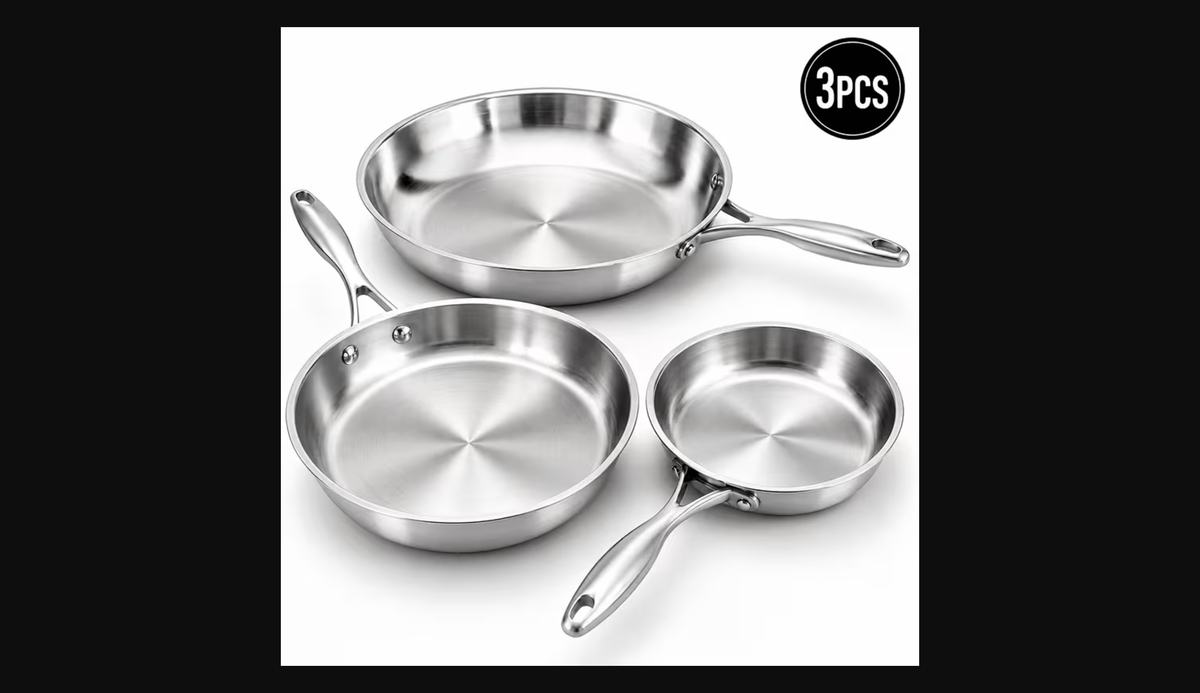 3-Piece Tri-Ply Stainless Steel Frying Pan Set