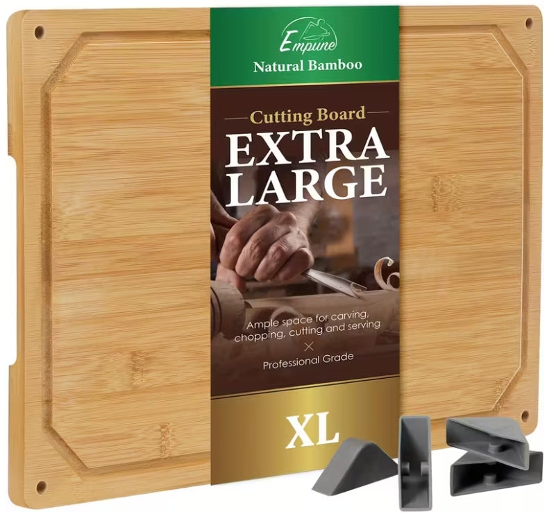 XL Bamboo Cutting Board with Juice Groove - Extra Large Kitchen Chopping Board
