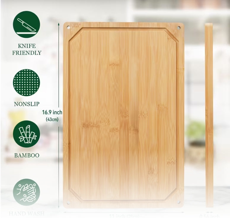 XL Bamboo Cutting Board with Juice Groove - Extra Large Kitchen Chopping Board