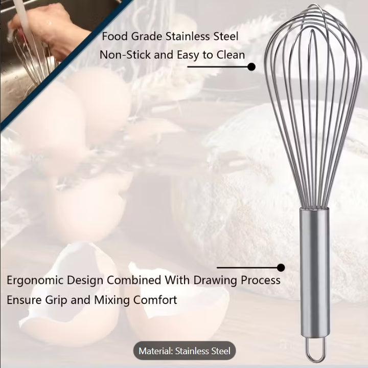 3 Piece Stainless Steel Whisk Set - 8", 10", 12" | Cooking With Greens
