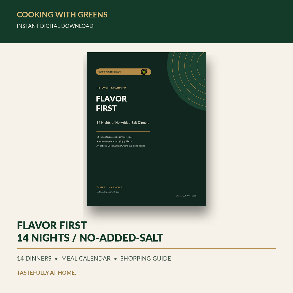 Cooking With Greens Flavor First 14 Nights of No-Added-Salt Dinners digital guide cover