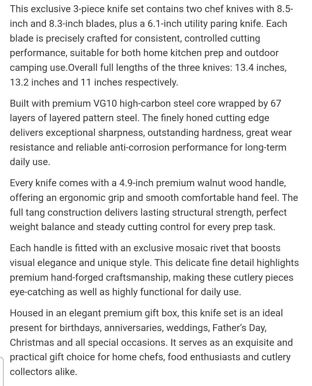 3 pc carbon knife set